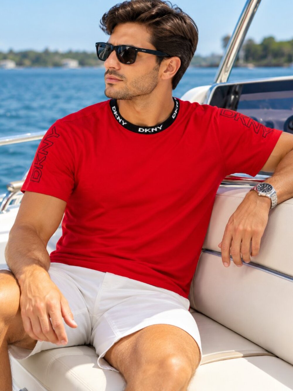 DKNY Men’s Red Logo Sleeve Crew Neck T-Shirt Size M